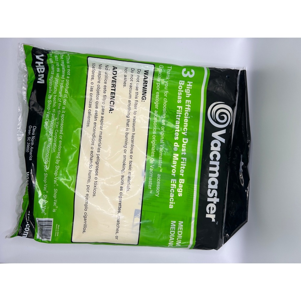 Vacmaster VHBM 3 Pack High Efficiency Dust‎ Filter Bags for 8-10 Gallon Vacuums - Picture 2 of 2
